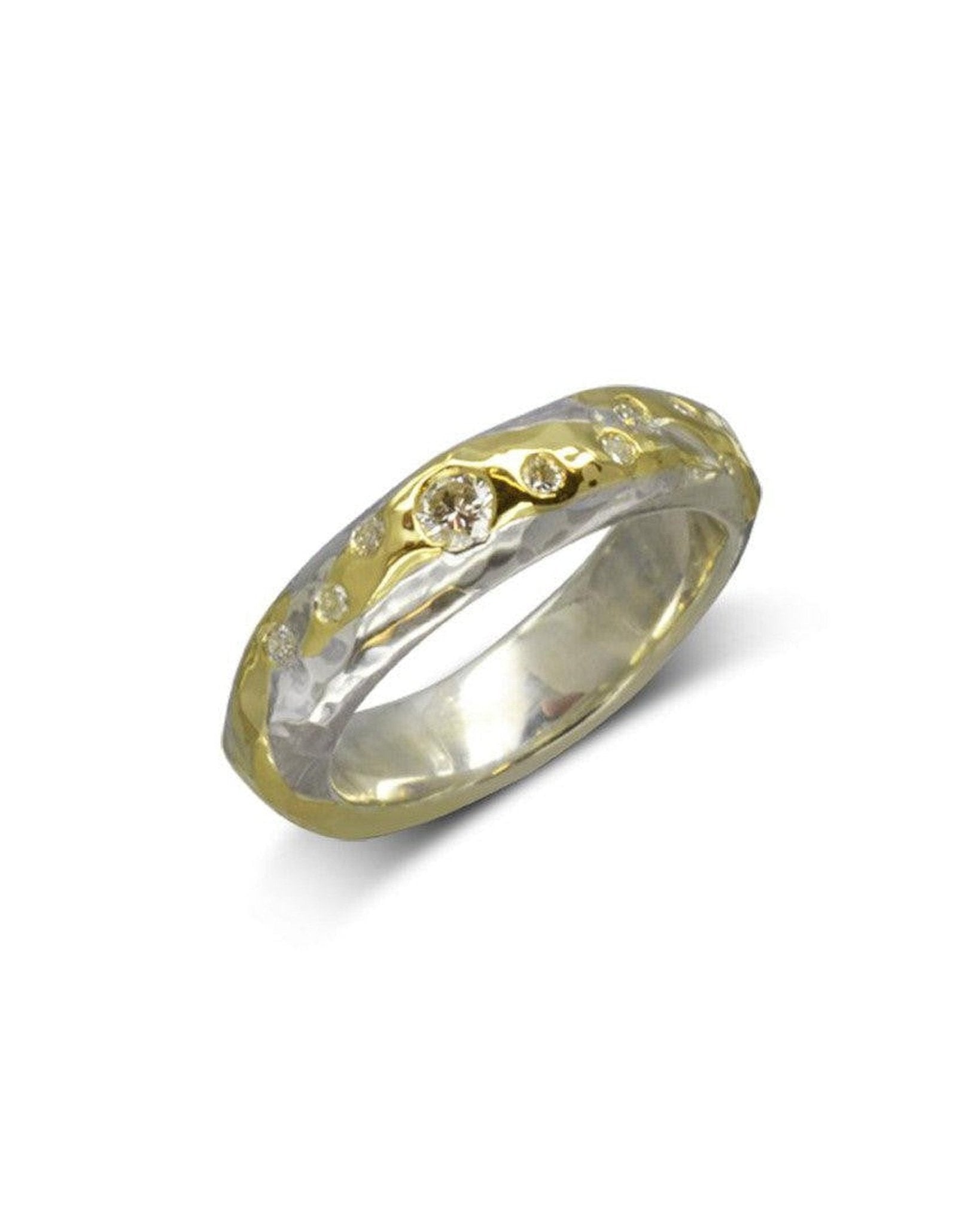 Hammered Mixed Metal Gold Diamond Ring Ring Pruden and Smith 18ct Yellow Gold and Platinum