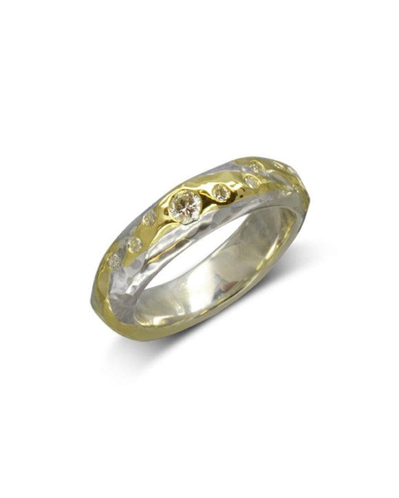 Hammered Mixed Metal Gold Diamond Ring Ring Pruden and Smith 18ct Yellow Gold and Platinum