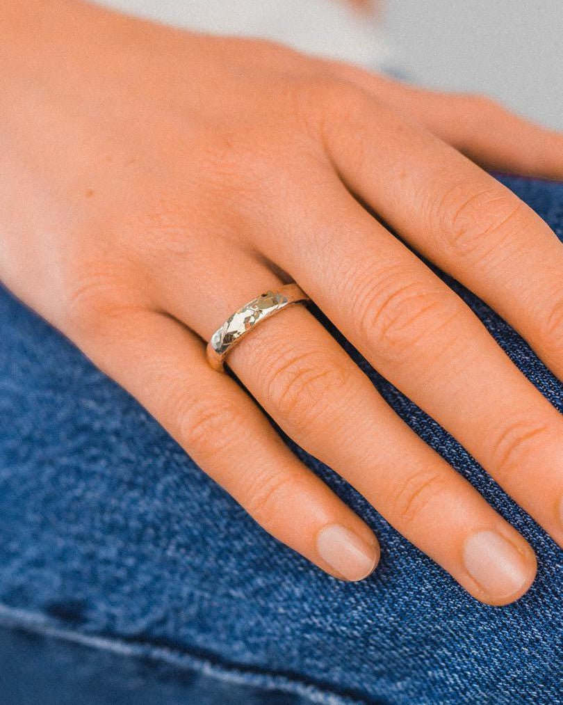 Hammered Mixed Metal Silver and Yellow Gold Ring Ring Pruden and Smith