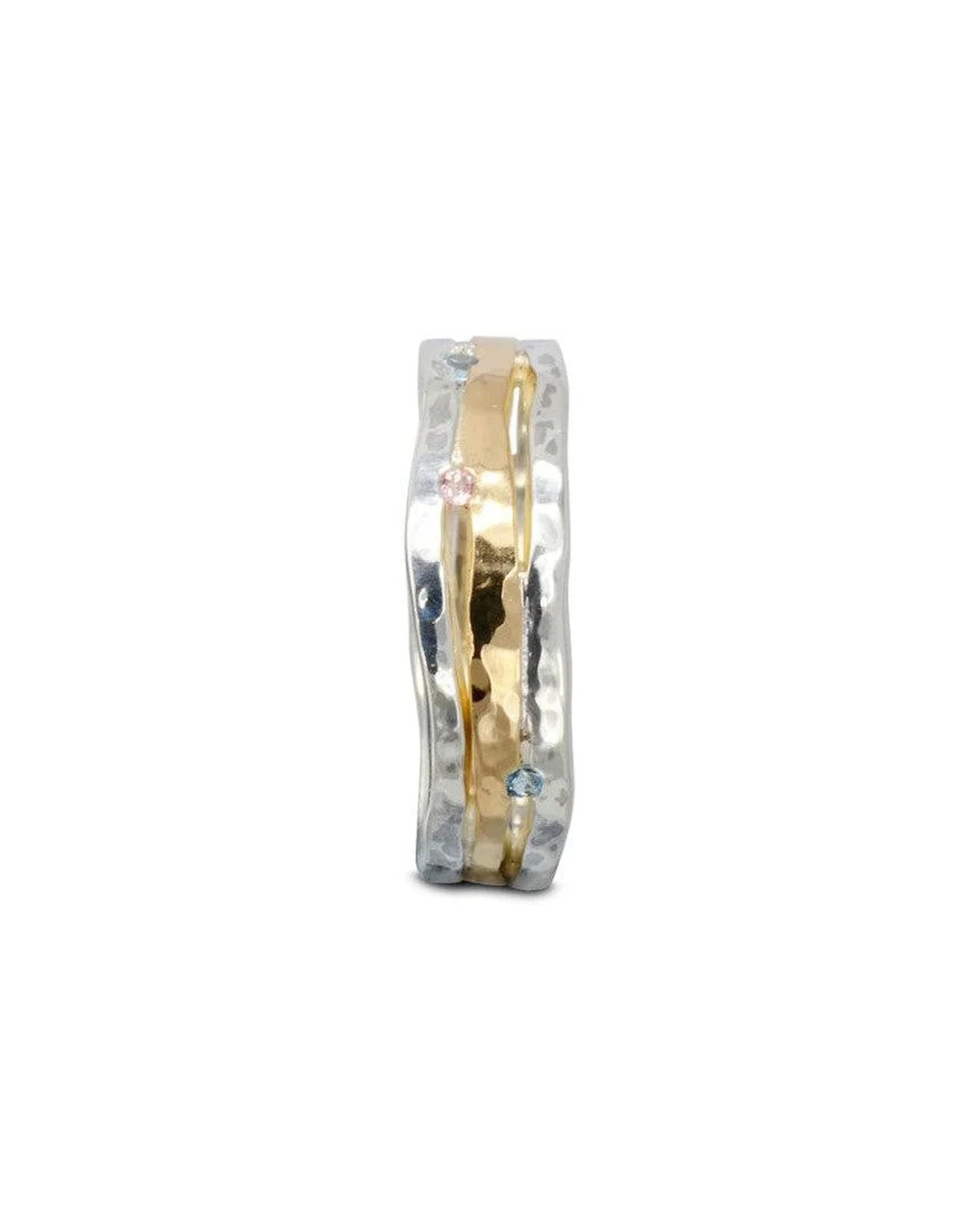 Hammered Organic Three Band Gemstone Eternity Ring Ring Pruden and Smith