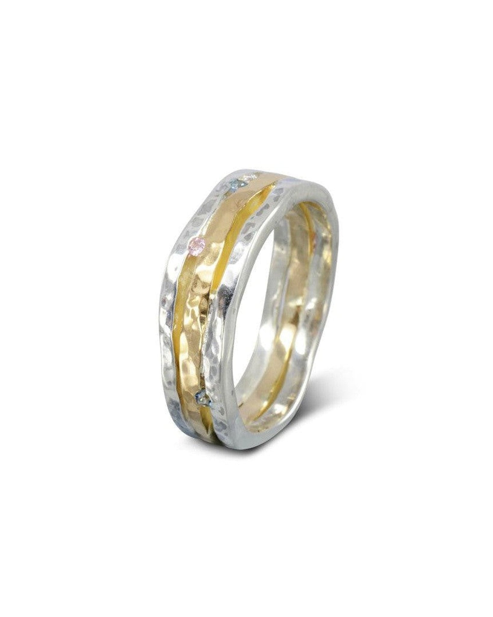Hammered Organic Three Band Gemstone Eternity Ring Ring Pruden and Smith