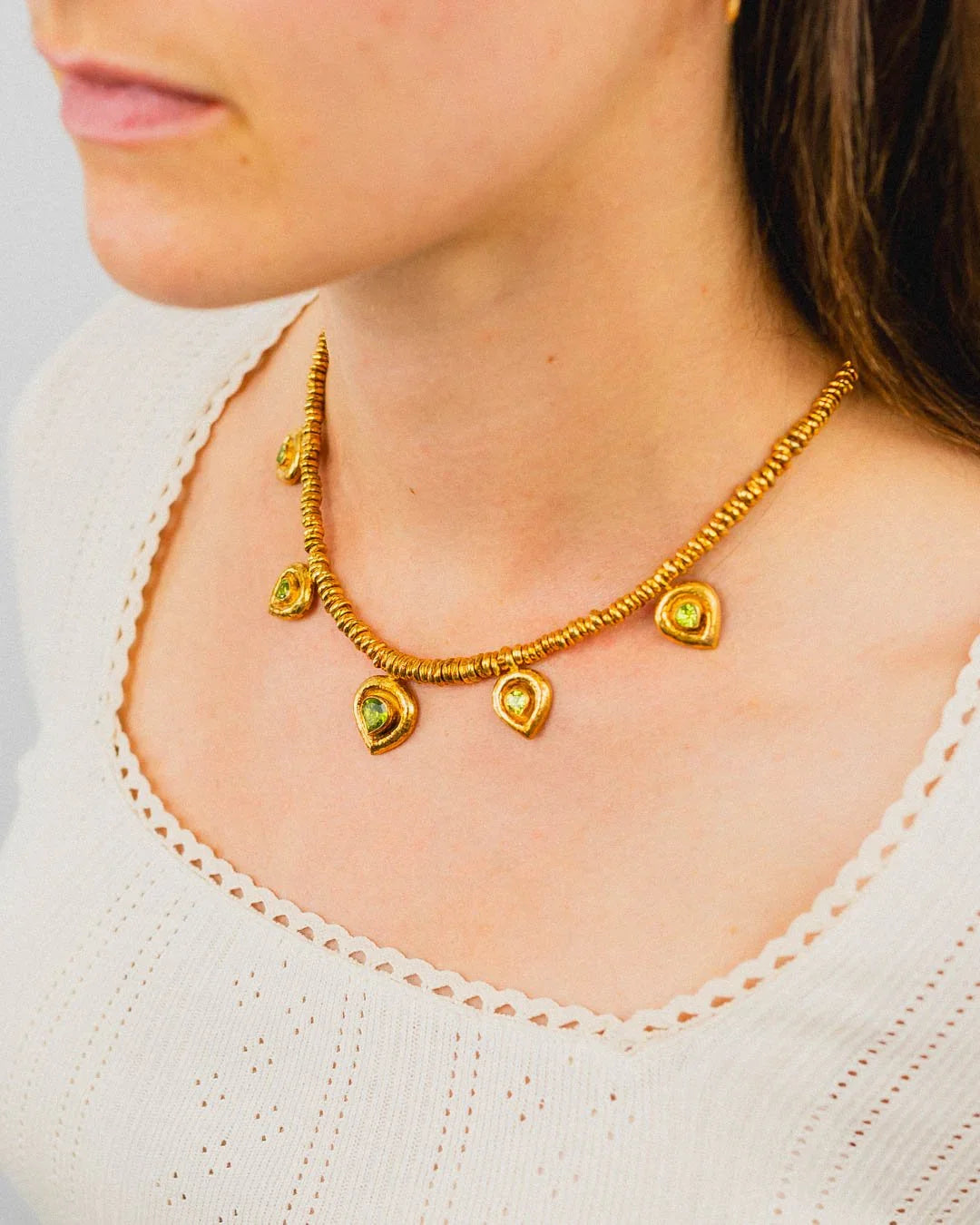 Hammered Peridot Heart Necklace Necklace Pruden and Smith