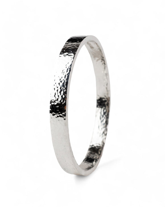 Hammered Rectangular Solid Silver Bangle Bangle Pruden and Smith Small (60mmID)