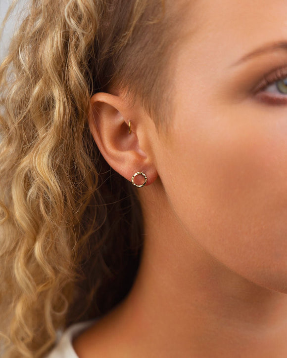 Hammered Ring Yellow Gold Stud Earrings Earrings Pruden and Smith