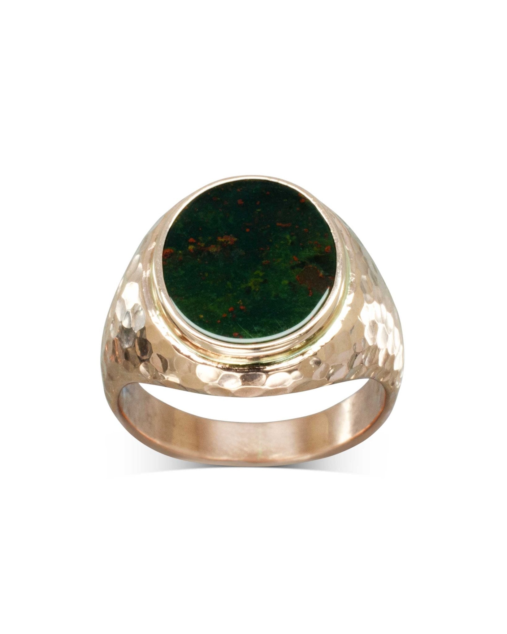 Hammered Rose Gold Bloodstone Signet Ring Ring Pruden and Smith