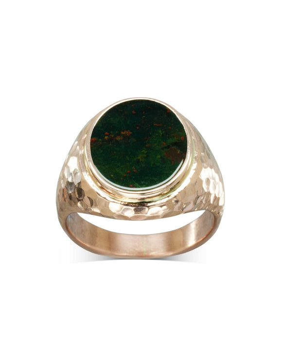 Hammered Rose Gold Bloodstone Signet Ring Ring Pruden and Smith