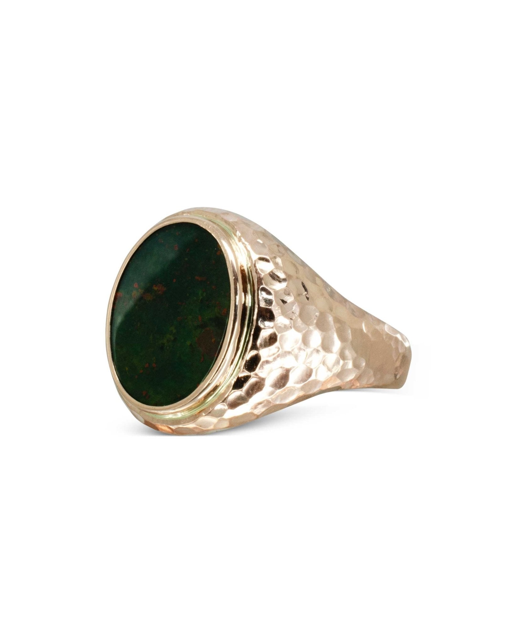 Hammered Rose Gold Bloodstone Signet Ring Ring Pruden and Smith