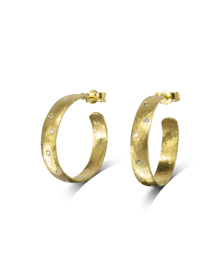 Handmade Hammered Rough Gold Diamond Hoop Earrings Pruden and Smith