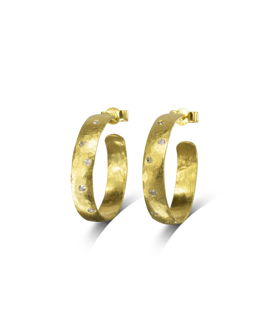 Unique Hammered Rough Gold Diamond Hoop Earrings Pruden and Smith