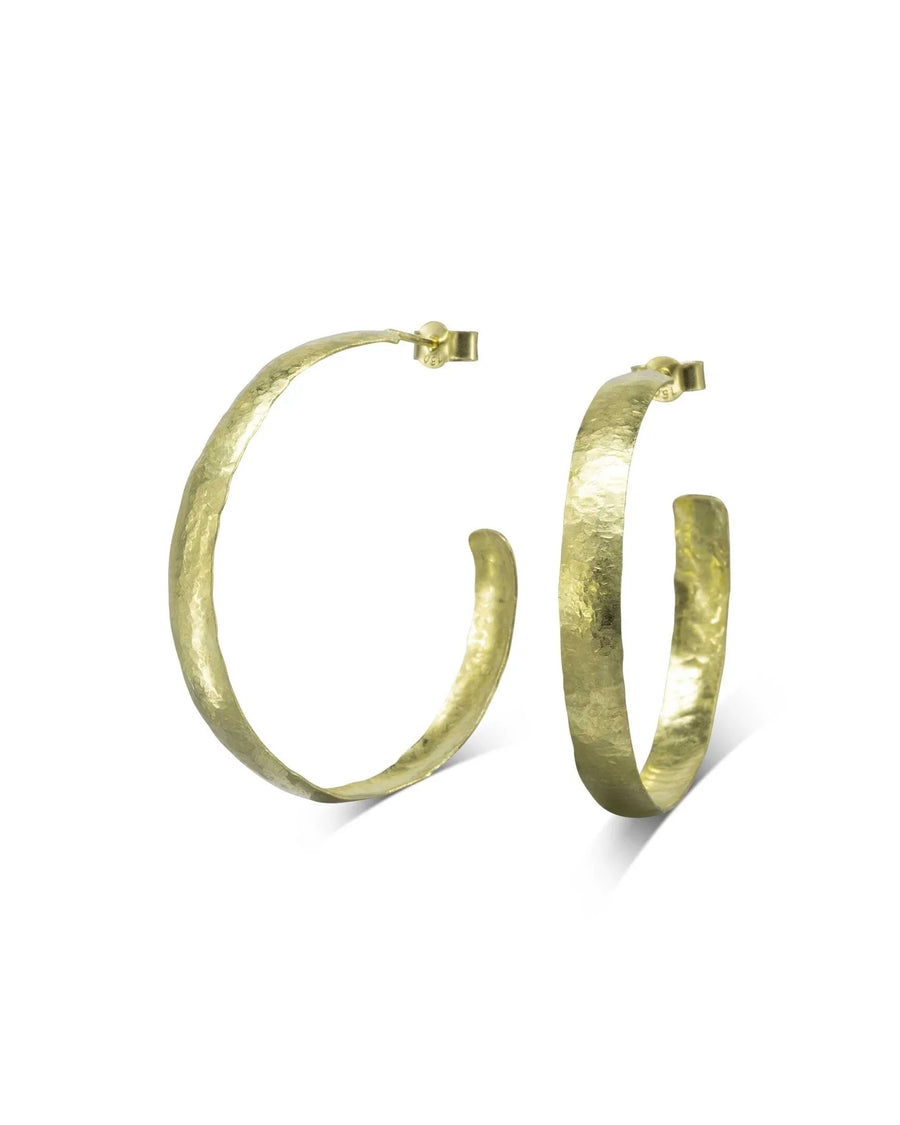 9ct yellow gold hammered rough hoop earrings, 35mm.