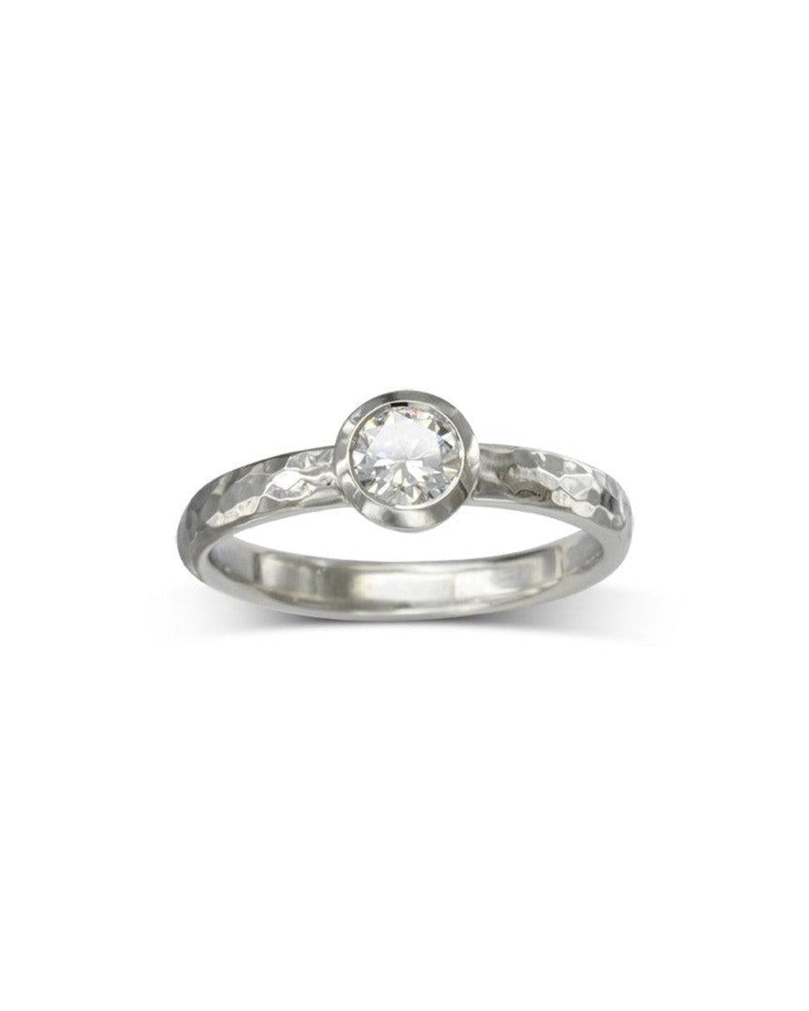 Hammered Round Brilliant Cut Diamond Platinum Ring Ring Pruden and Smith