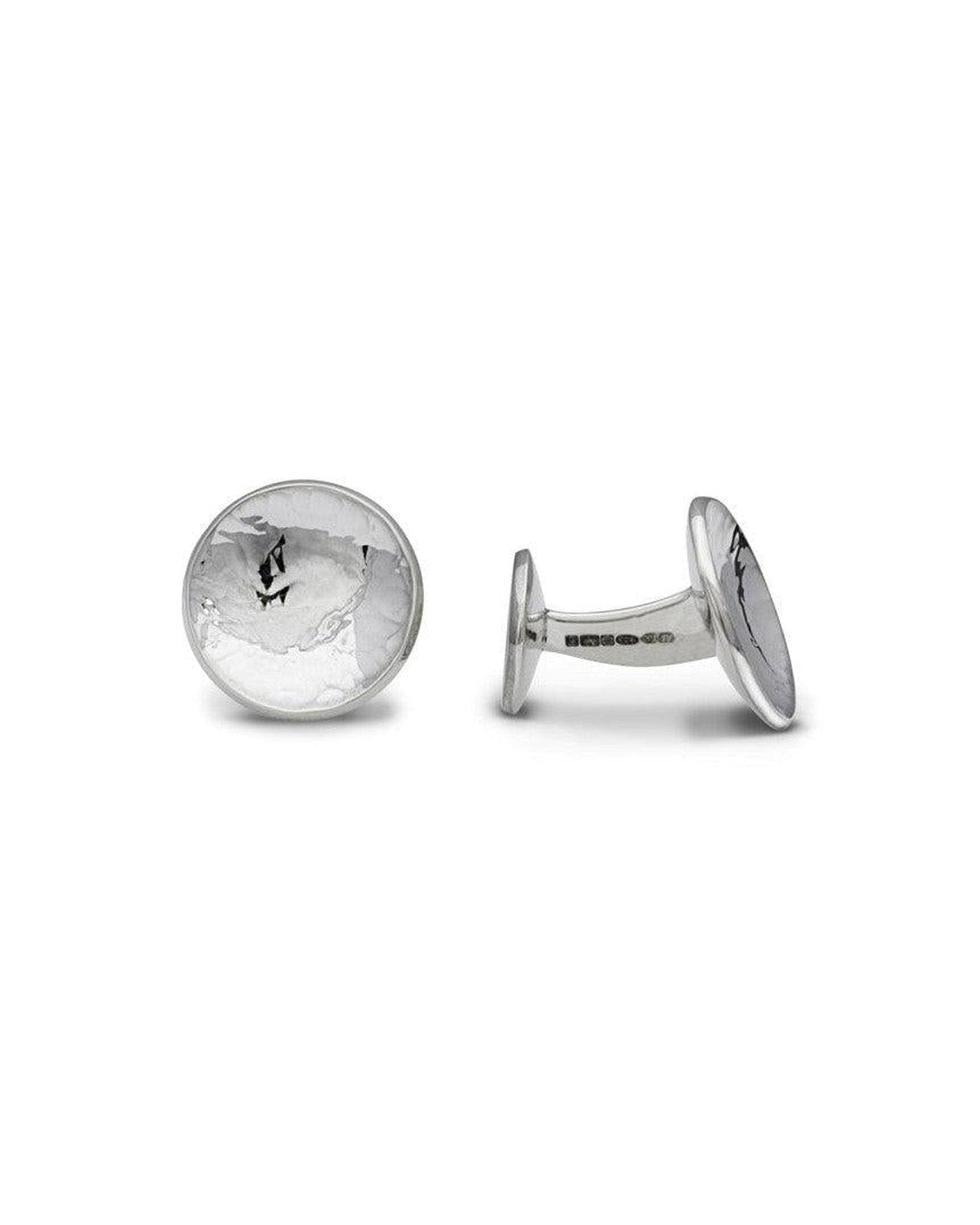 Hammered Round Concave Silver Cufflinks Cufflink Pruden and Smith