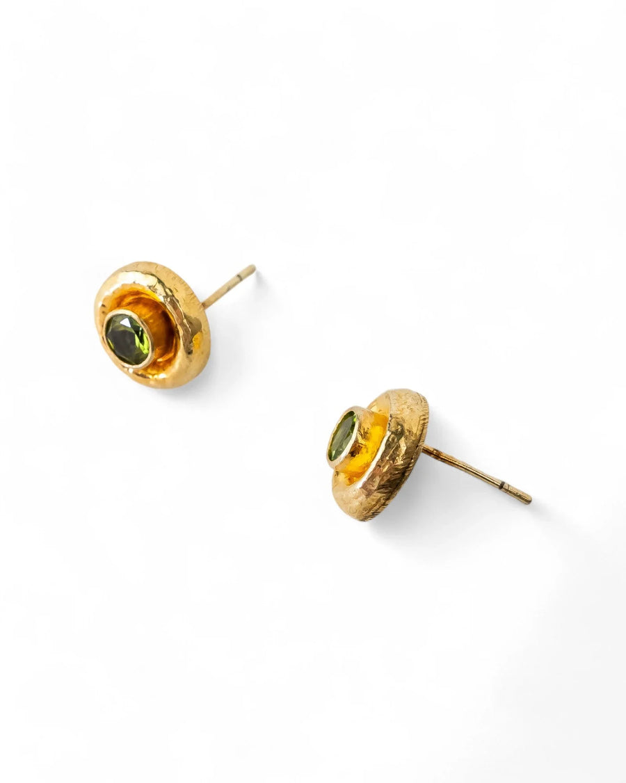 Hammered Round Peridot Stud Earrings (12mm) Earrings Pruden and Smith