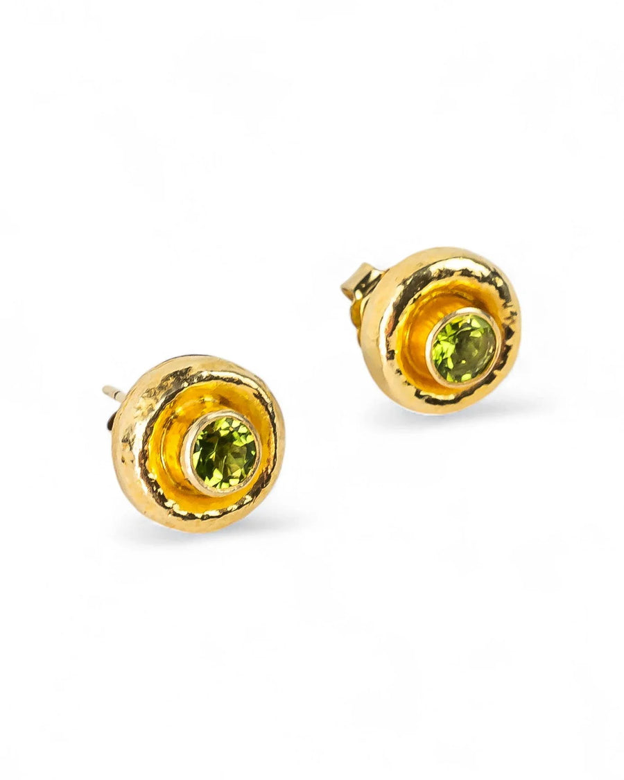 Hammered Round Peridot Stud Earrings (12mm) Earrings Pruden and Smith