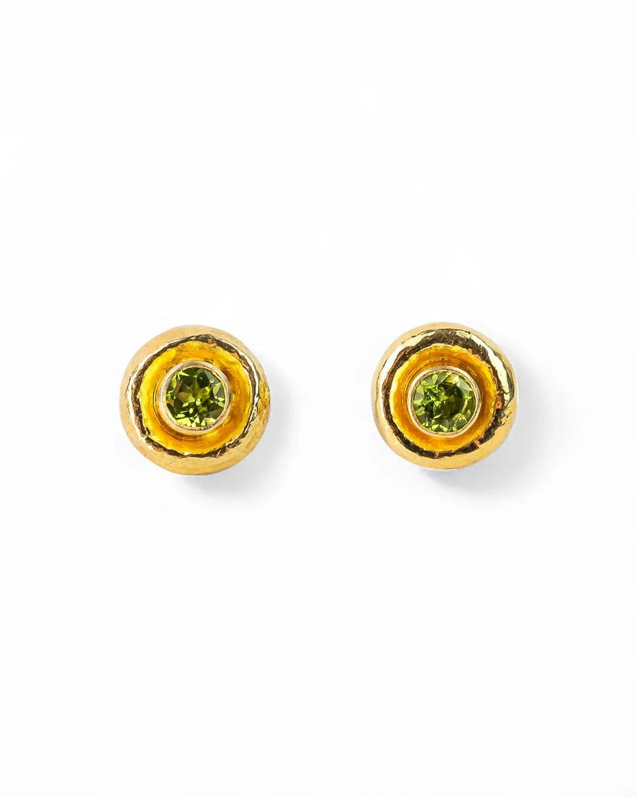 Hammered Round Peridot Stud Earrings (12mm) Earrings Pruden and Smith