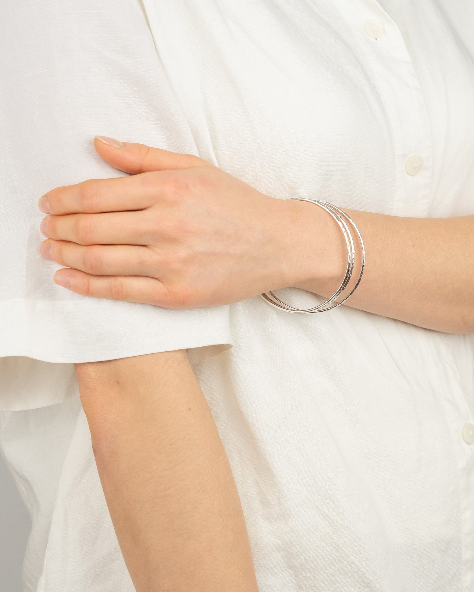 Hammered Round Solid Silver Bangle (2-5mm) Bangle Pruden and Smith