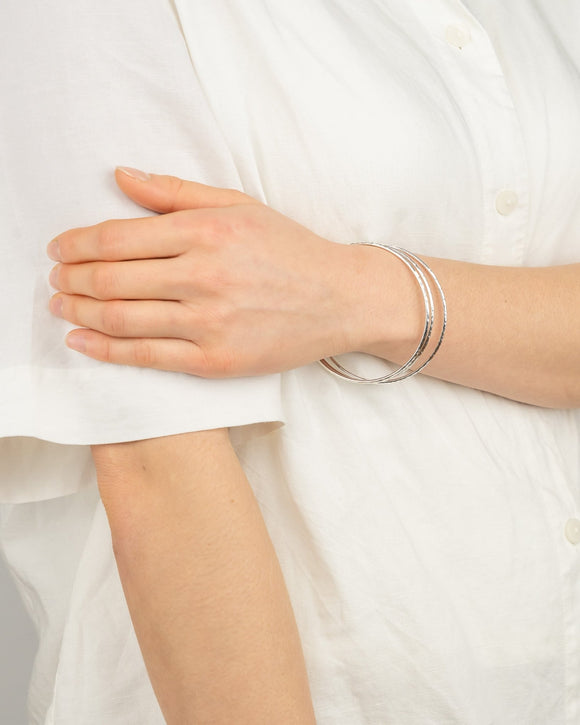 Hammered Round Solid Silver Bangle (2-5mm) Bangle Pruden and Smith