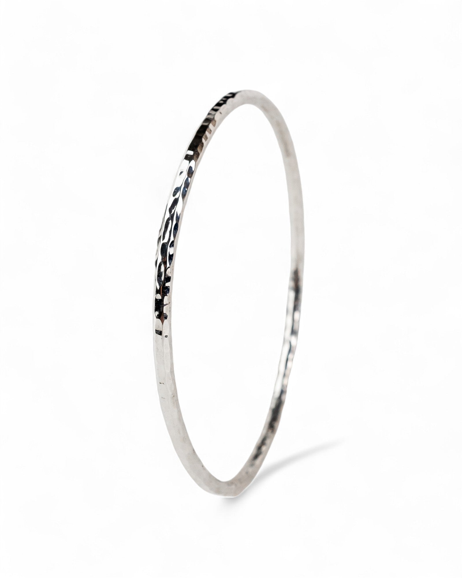 Hammered Round Solid Silver Bangle (2-5mm) Bangle Pruden and Smith