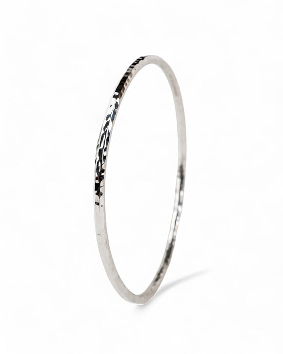 Hammered Round Solid Silver Bangle (2-5mm) Bangle Pruden and Smith