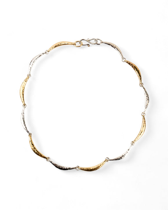 Hammered Silver and Gold Crescent Necklace Necklace Pruden and Smith