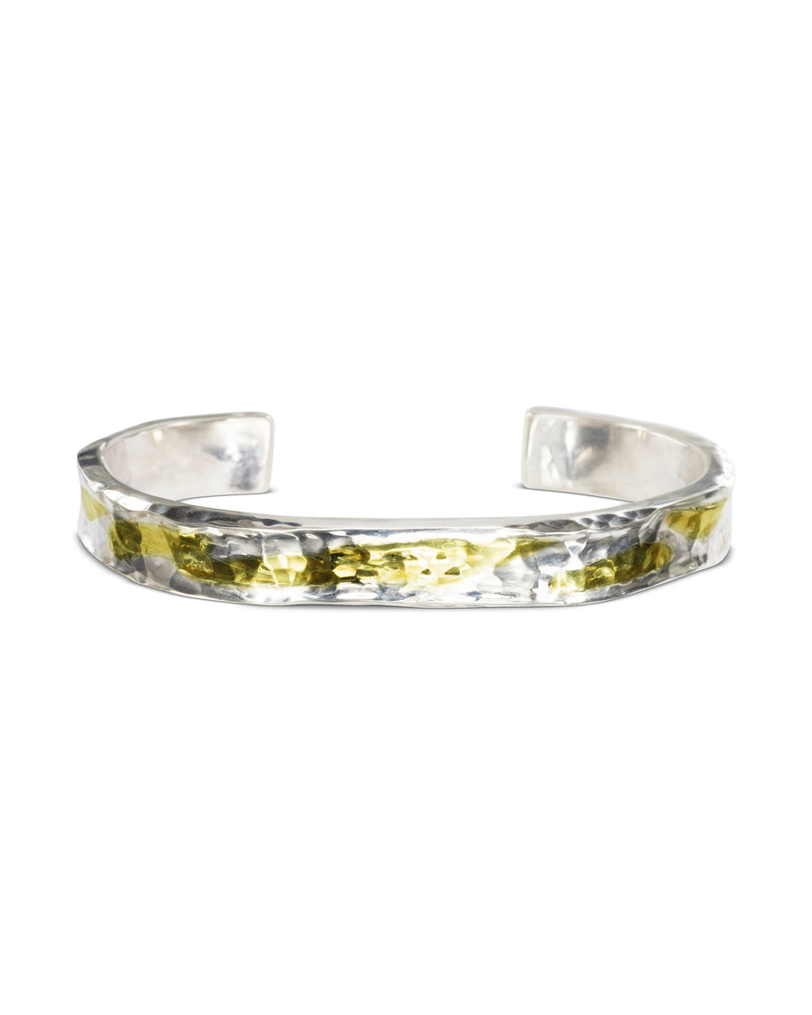 Hammered silver and gold cuff bangle.