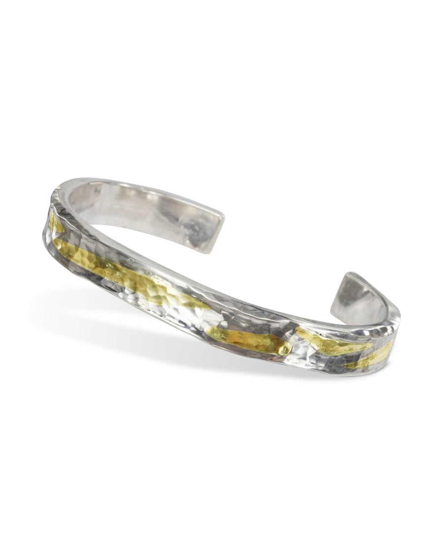 Hammered silver and gold cuff bangle.