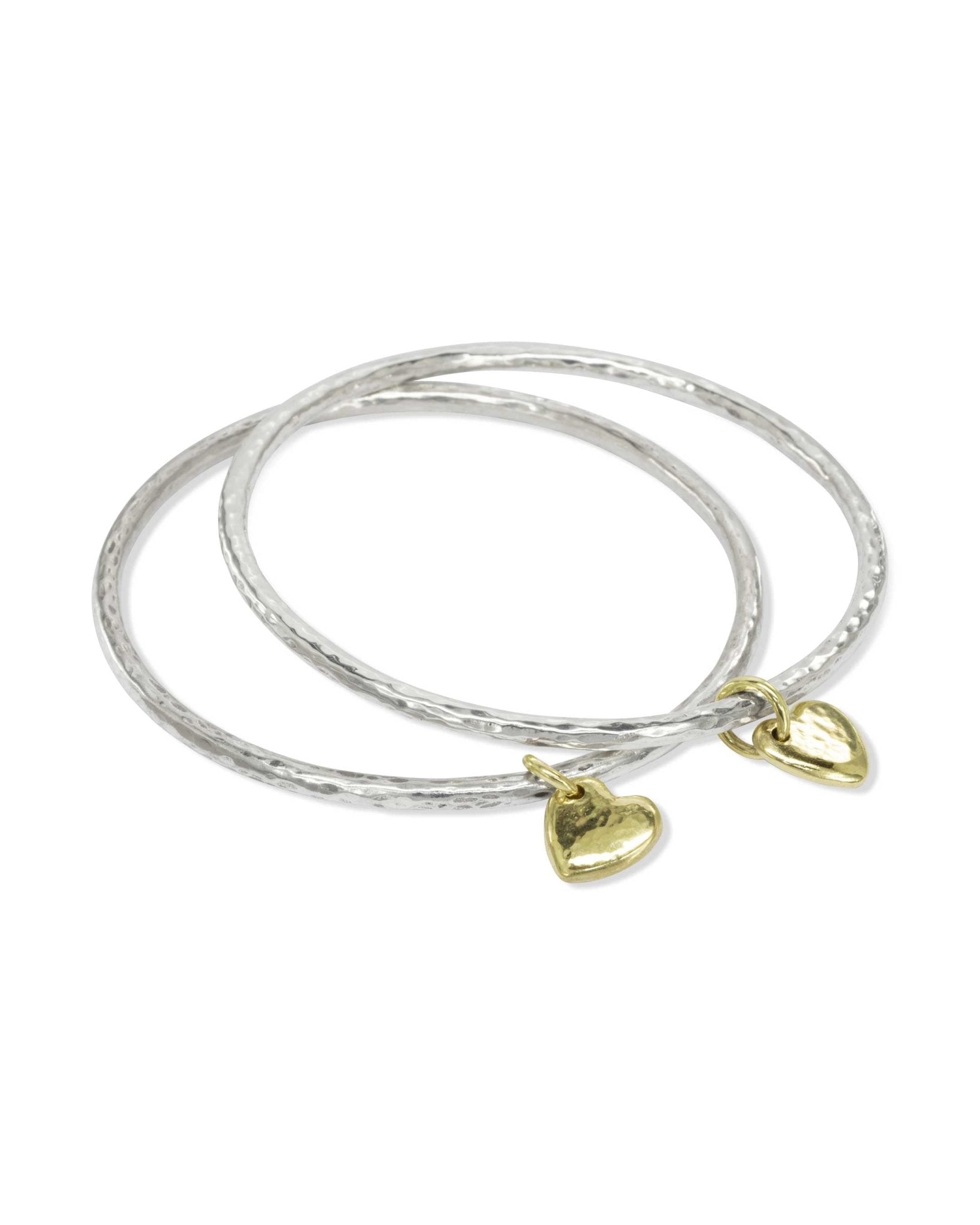 Hammered Silver Bangle with Solid Gold Heart Bangle Pruden and Smith