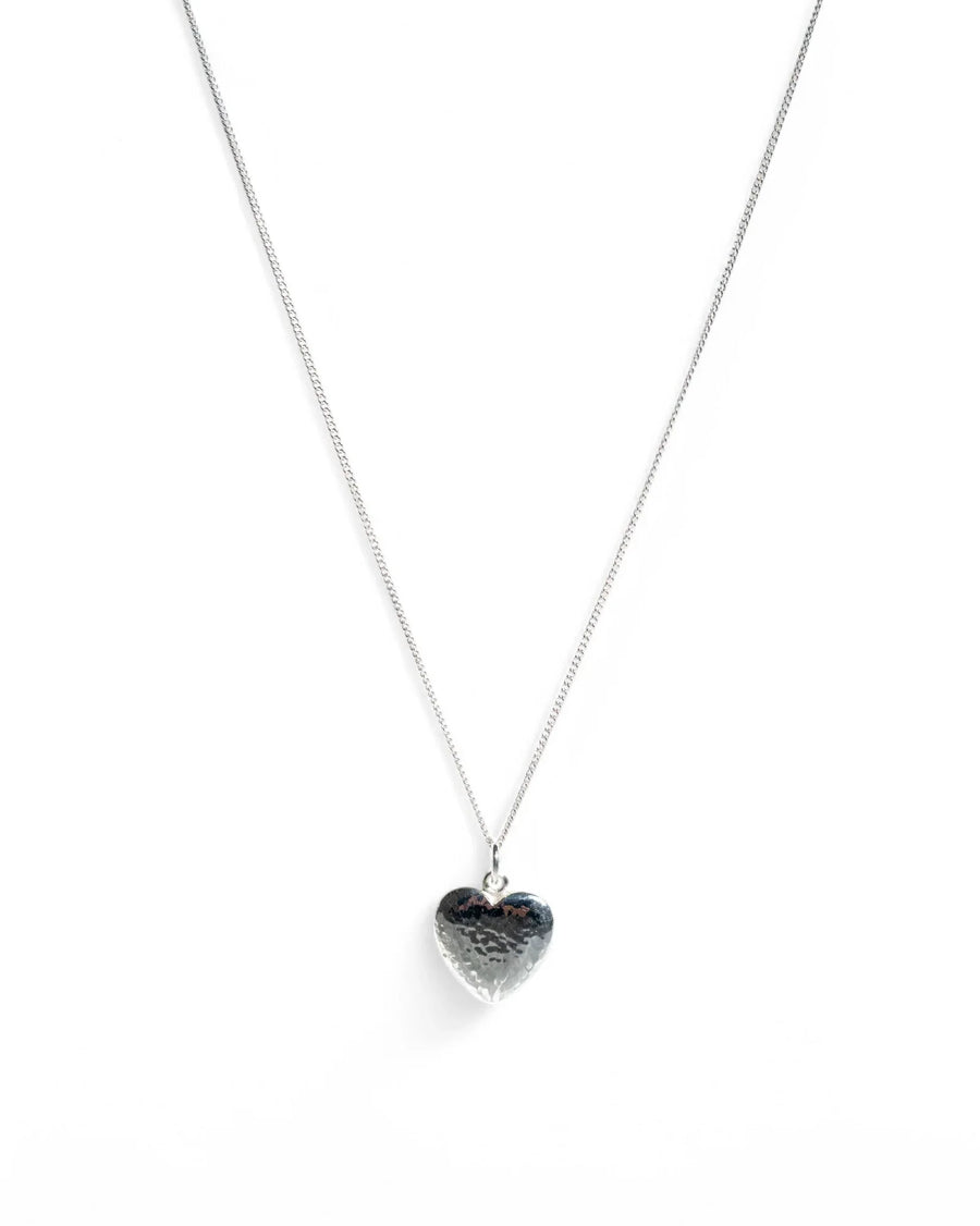 Silver hammered heart pendant necklace on a delicate chain, artisan handmade jewelry