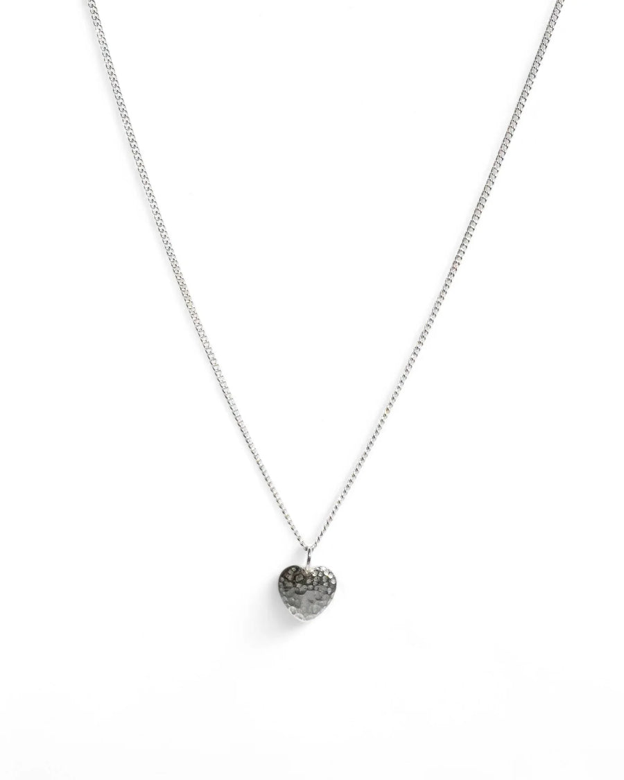 Silver hammered heart pendant necklace on fine chain, minimalist handmade jewellery