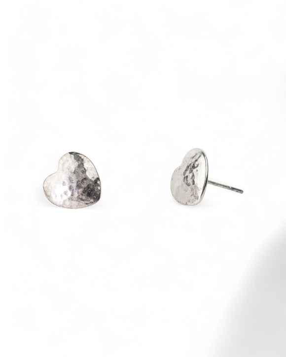Hammered Silver Heart Stud Earrings Earrings Pruden and Smith