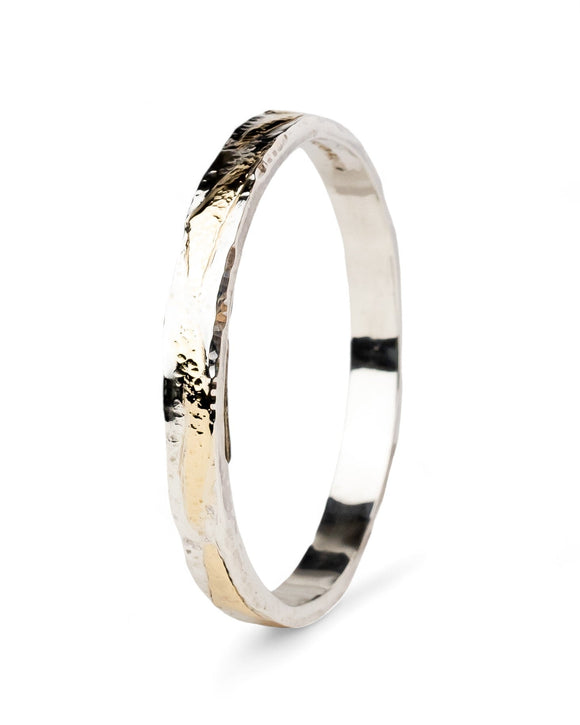 Hammered Solid 9ct Gold and Silver Bangle Bangle Pruden and Smith