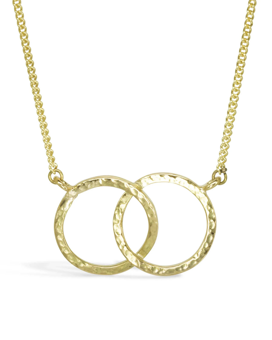 Hammered Solid 9ct Gold Double Ring Pendant Pruden and Smith Large Detailed
