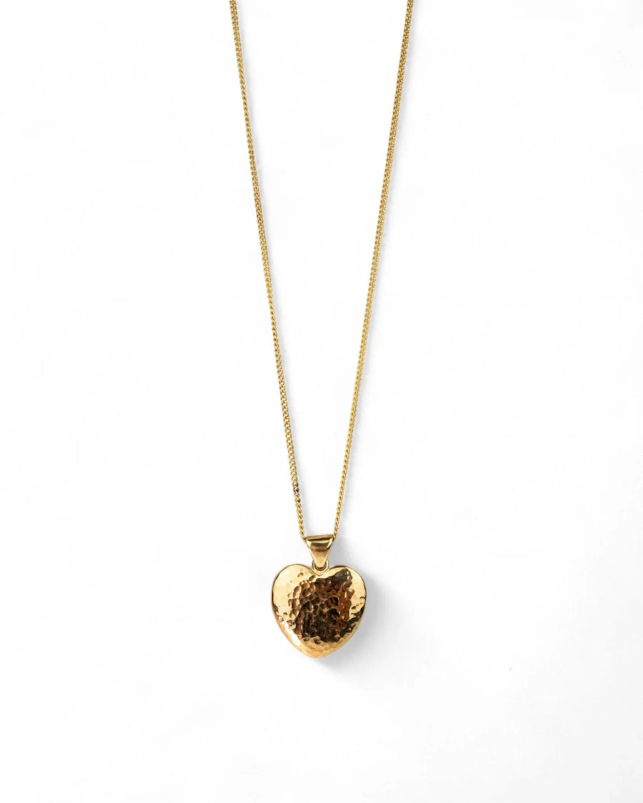 Hammered Solid 9ct Yellow Gold Heart Pendant (Large) Pendant Pruden and Smith