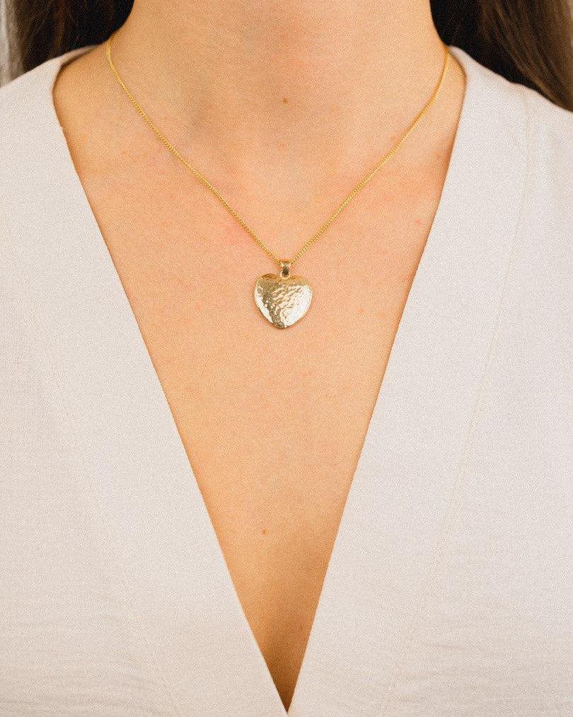 Hammered Solid 9ct Yellow Gold Heart Pendant (Large) Pendant Pruden and Smith