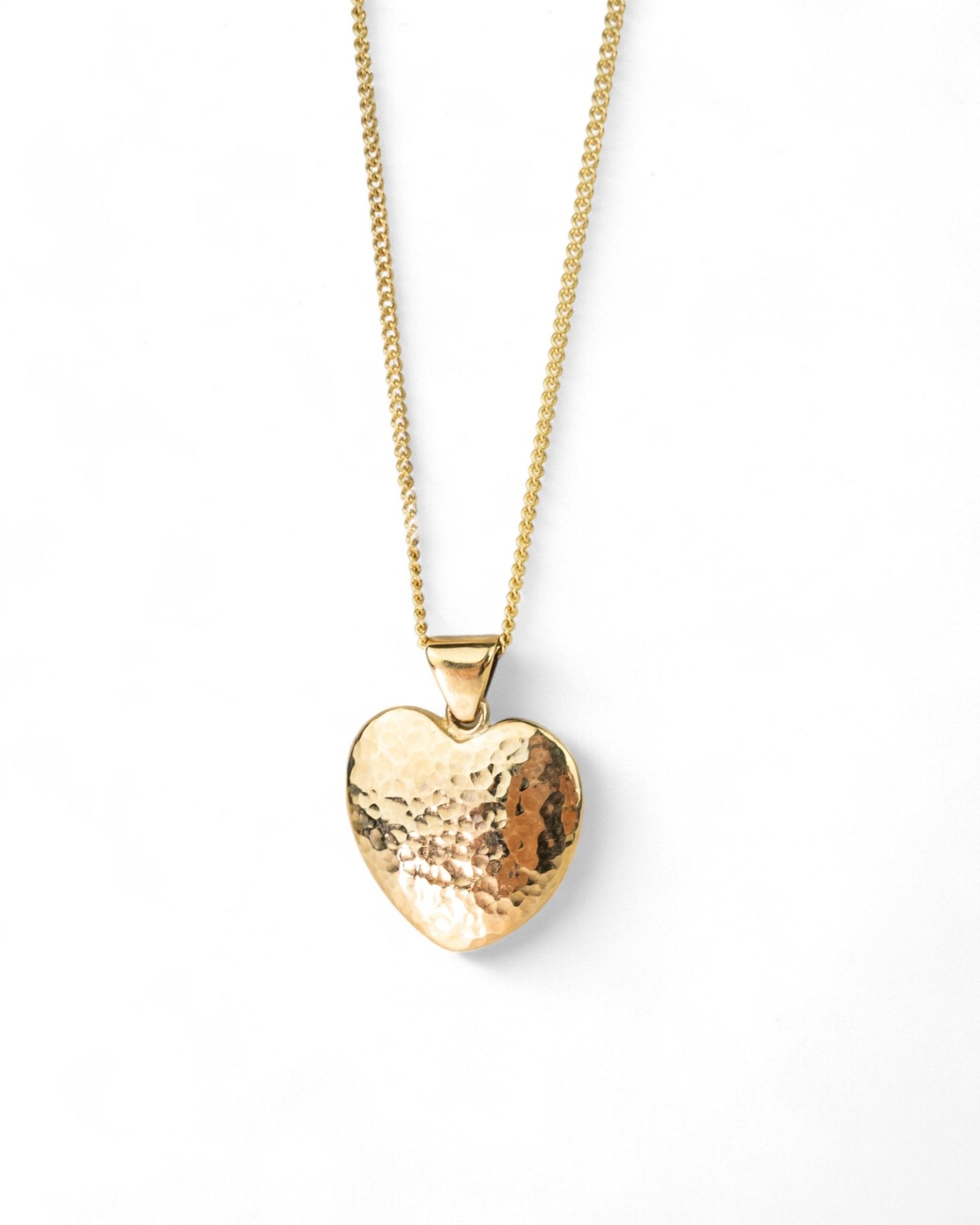 Hammered Solid 9ct Yellow Gold Heart Pendant (Large) Pendant Pruden and Smith