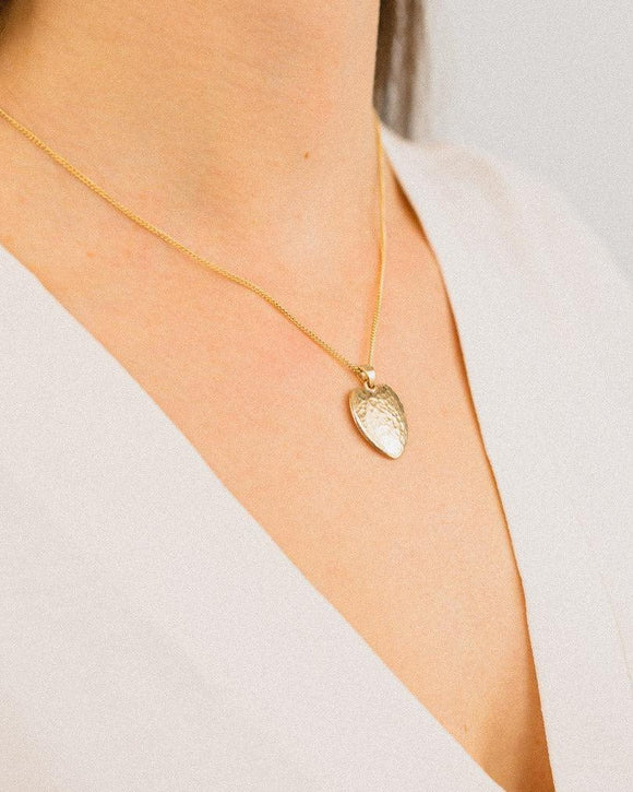 Hammered Solid 9ct Yellow Gold Heart Pendant (Large) Pendant Pruden and Smith