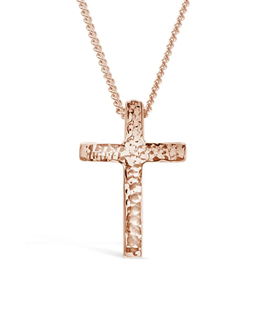 Hammered Solid Gold Cross Pendant Pruden and Smith 15mm 9ct Rose Gold