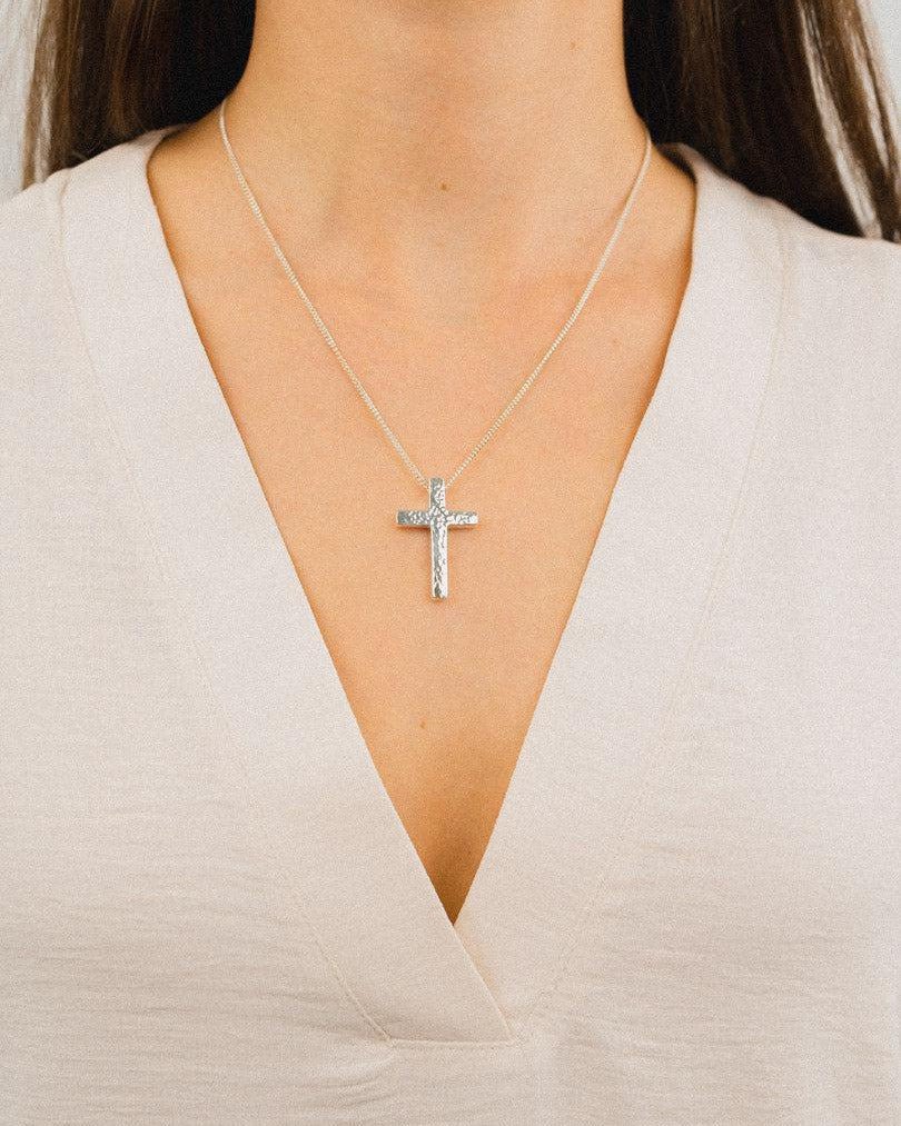 Hammered Solid Silver Cross Pendant Pruden and Smith