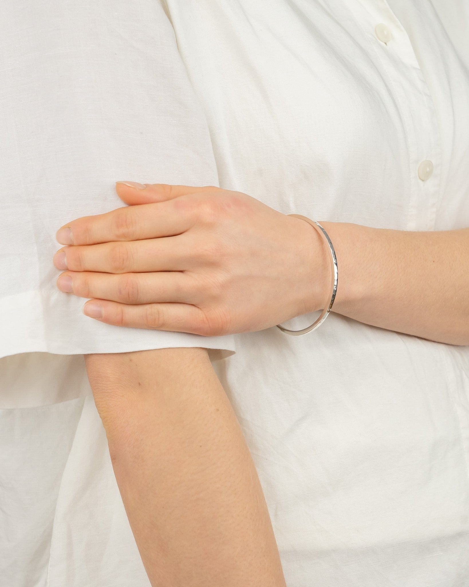 Hammered Square Section Solid Silver Bangle (3-4mm) Bangle Pruden and Smith