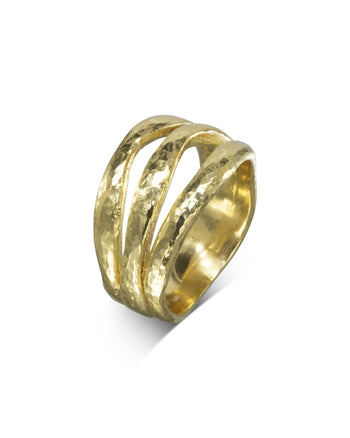 Wide Three Strand Hammered Yellow Gold Ring Pruden and Smith