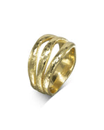 Wide Three Strand Hammered Yellow Gold Ring Pruden and Smith