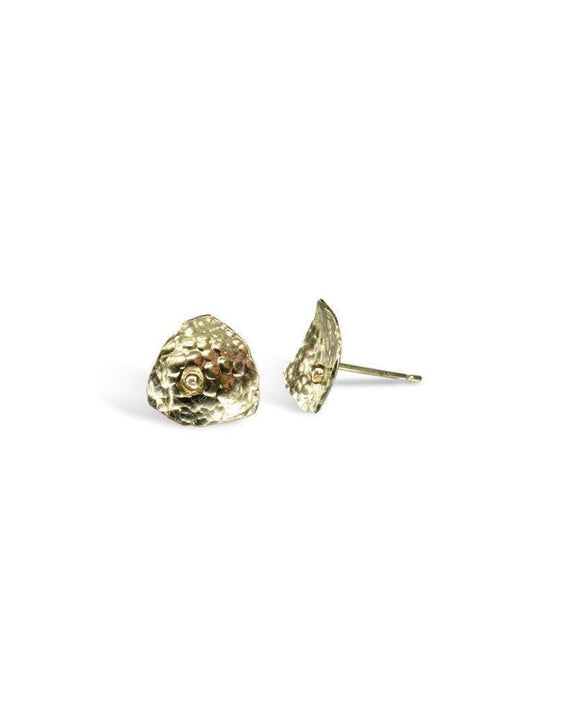 Hammered Trillion Gold Bead Stud Earrings Earrings Pruden and Smith 12mm 9ct Yellow Gold