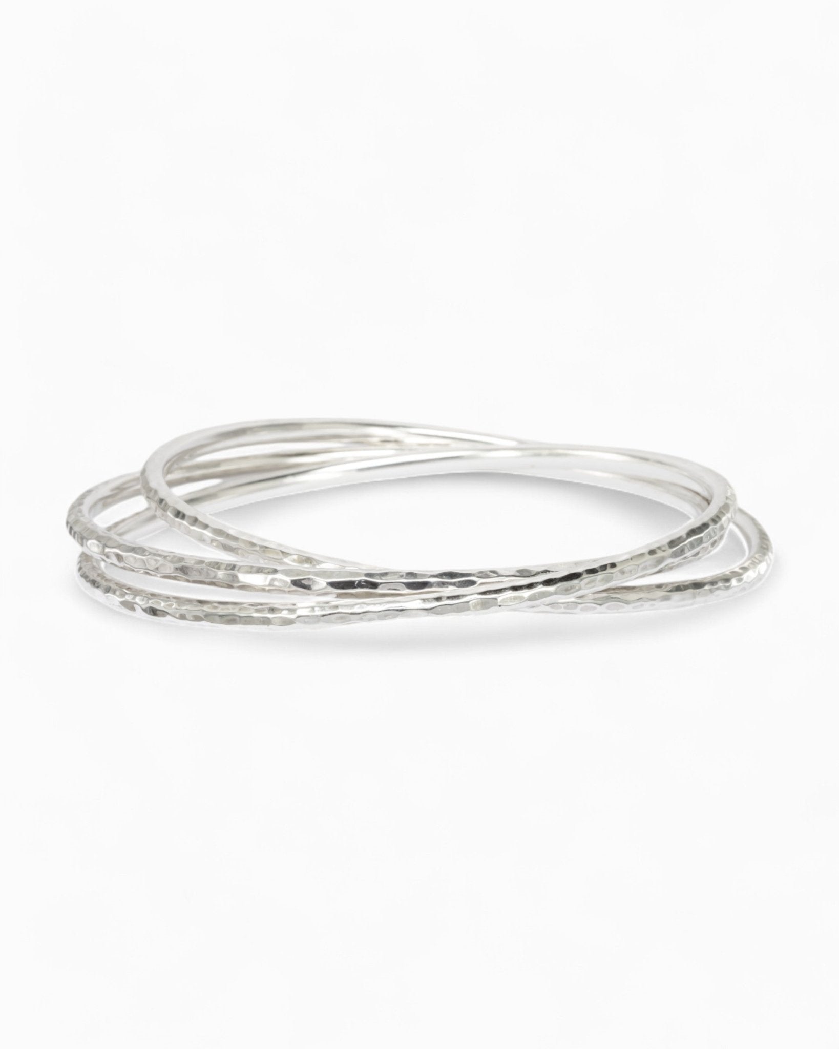Hammered Triple Solid Silver Bangle Bangle Pruden and Smith