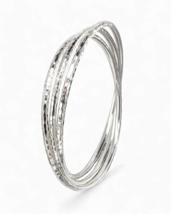 Hammered Triple Solid Silver Bangle Bangle Pruden and Smith Small (60mmID) 3mm round section