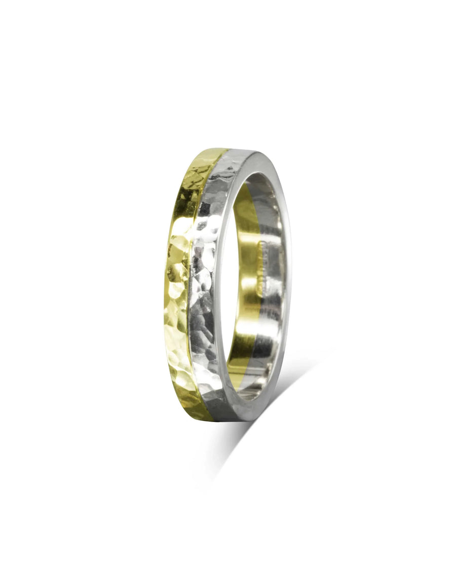 Hammered Two Tone 18ct Gold Wedding Band Ring Pruden and Smith 4mm