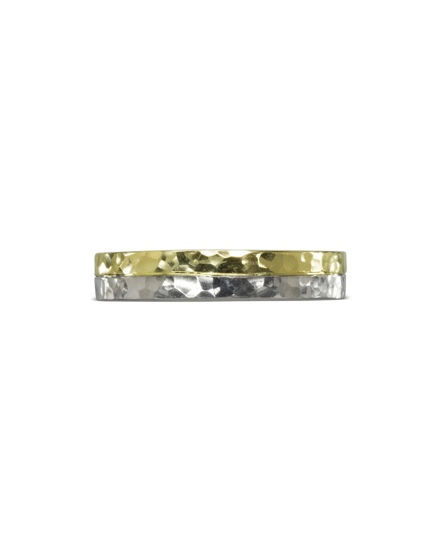 Hammered Platinum and 18ct Gold Wedding Band Ring Pruden and Smith