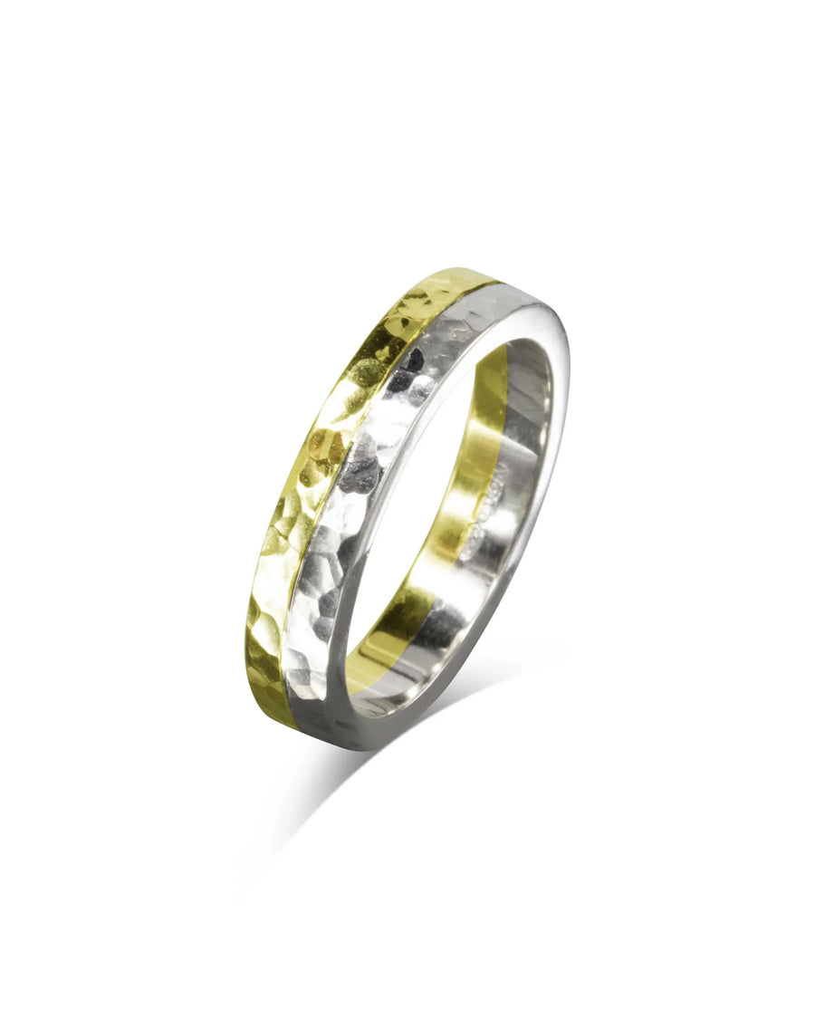 Handmade Hammered Two Tone 18ct Gold Wedding Band Ring Pruden and Smith