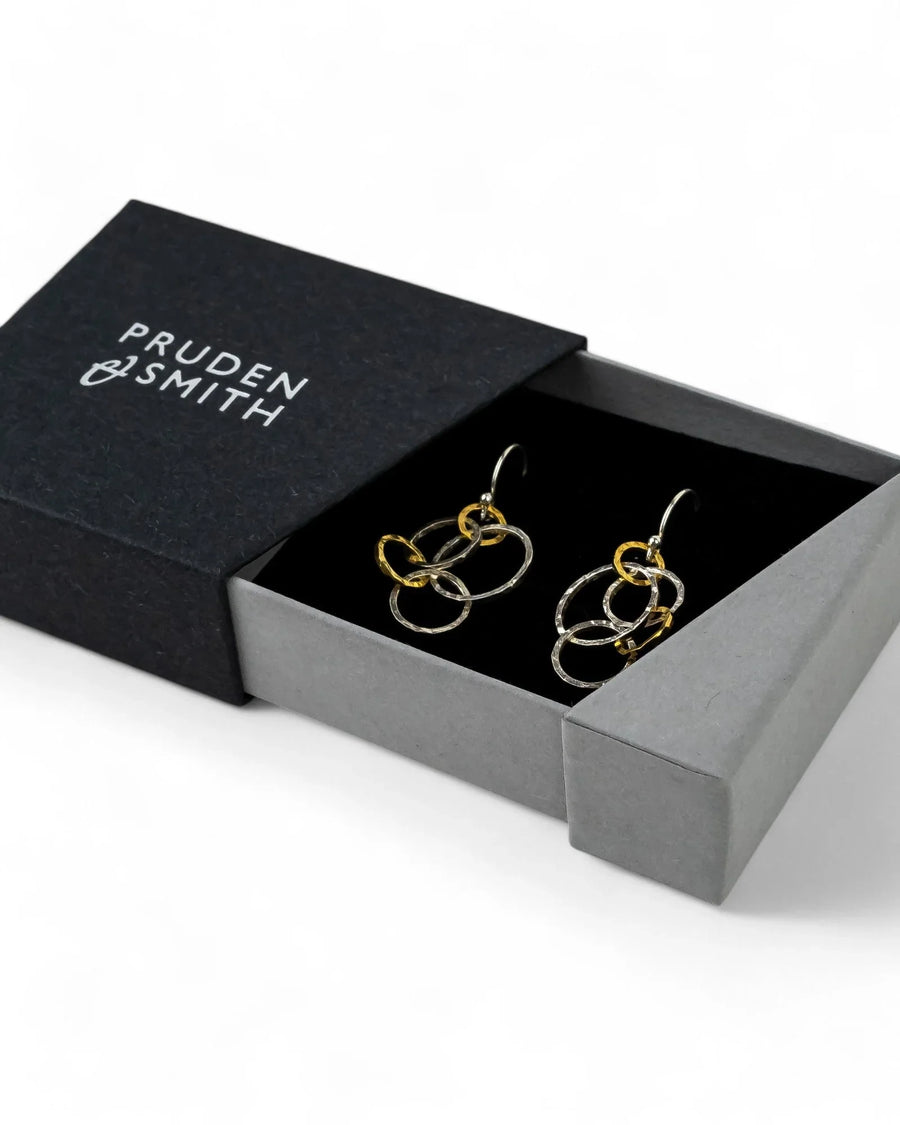 Hammered Two Tone Chain Dangly Earrings Earrings Pruden and Smith