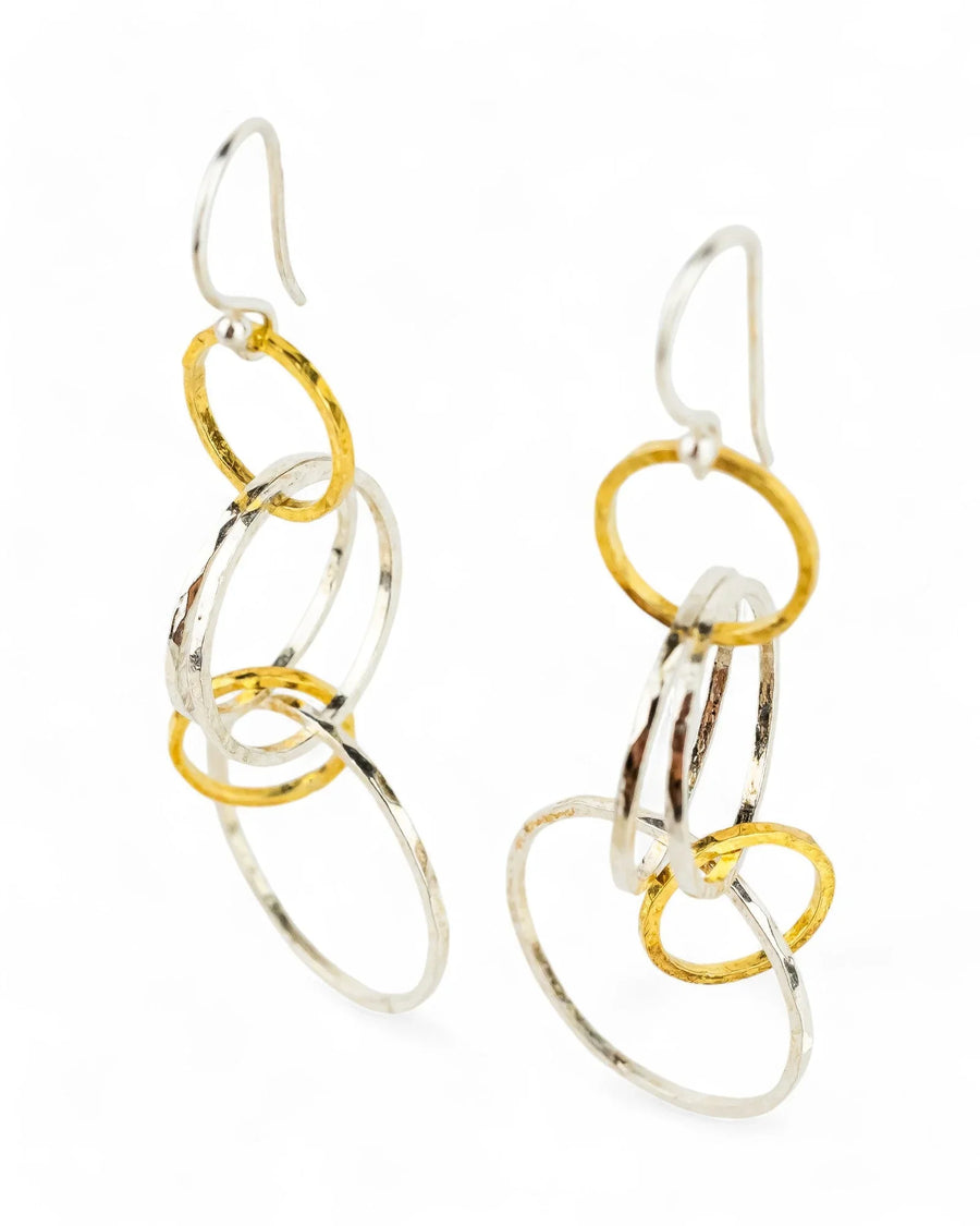Hammered Two Tone Chain Dangly Earrings Earrings Pruden and Smith