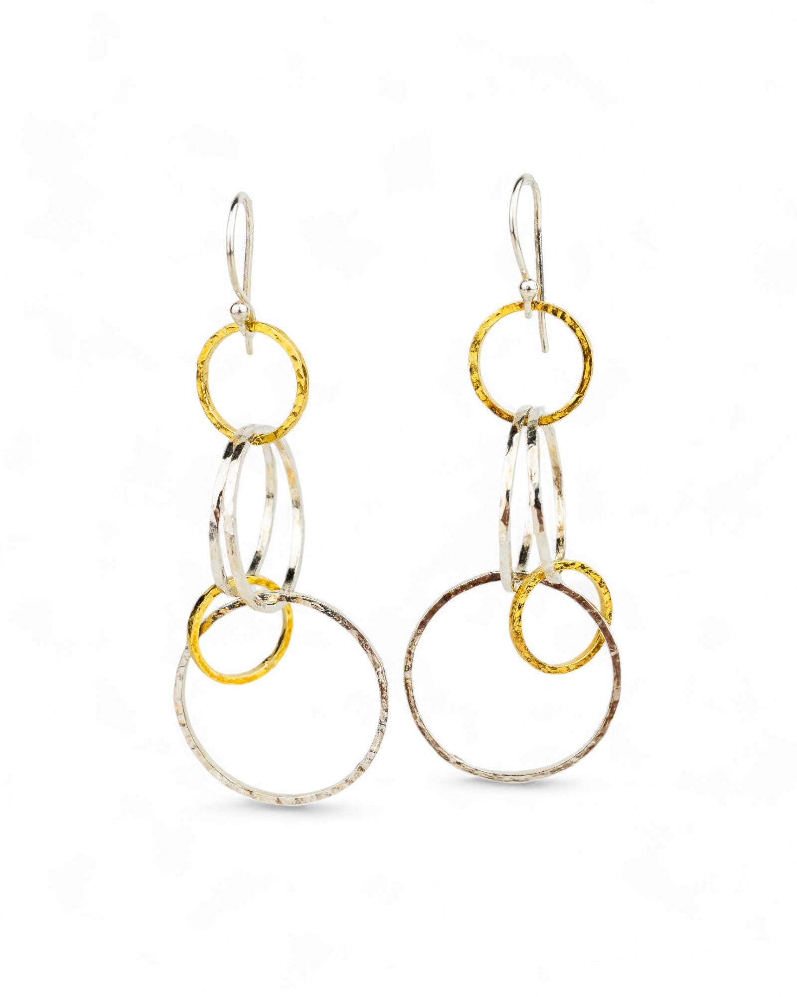 Hammered Two Tone Chain Dangly Earrings Earrings Pruden and Smith 50mm